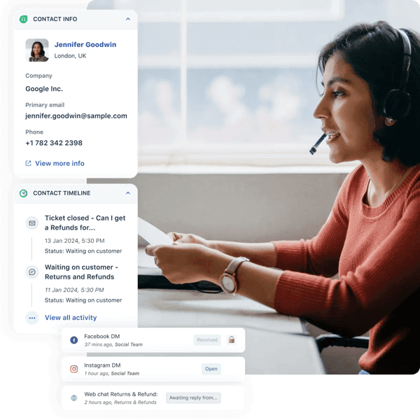 A customer support agent using a ticketing system interface.